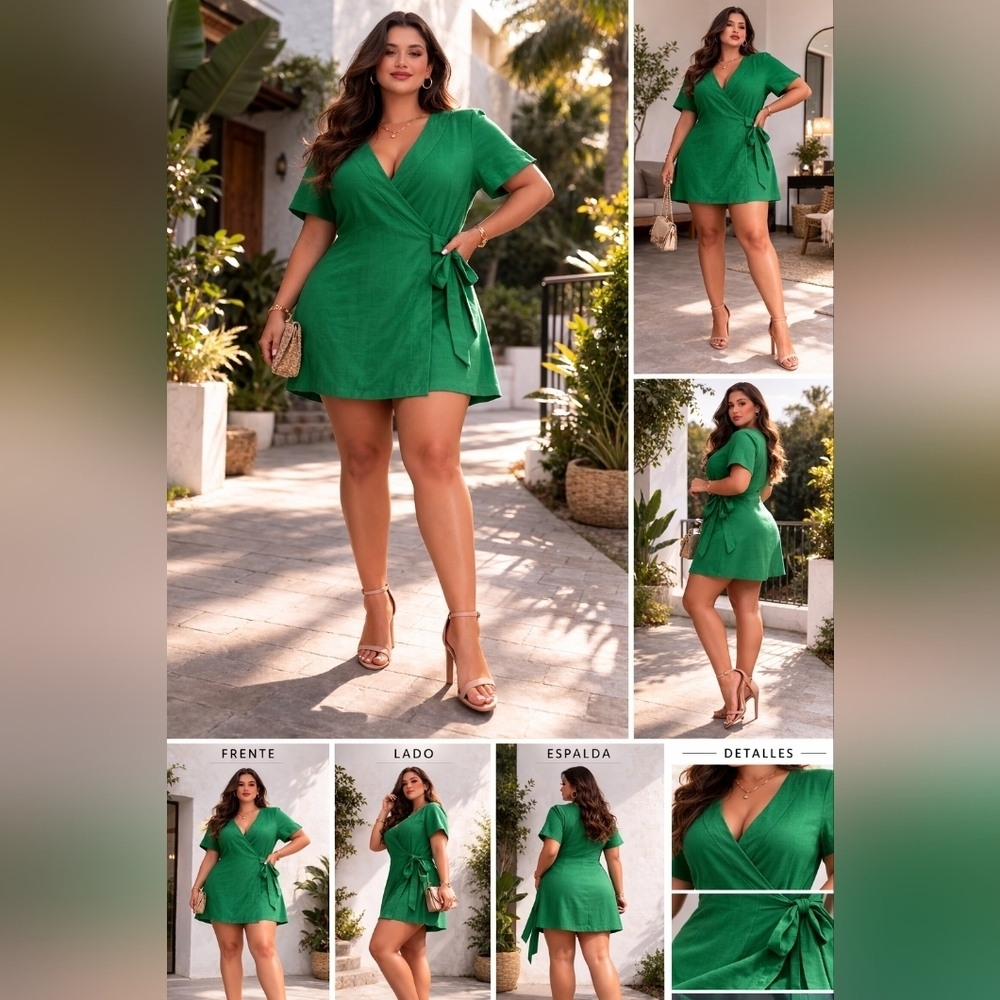 Chic Emerald Wrap Dress